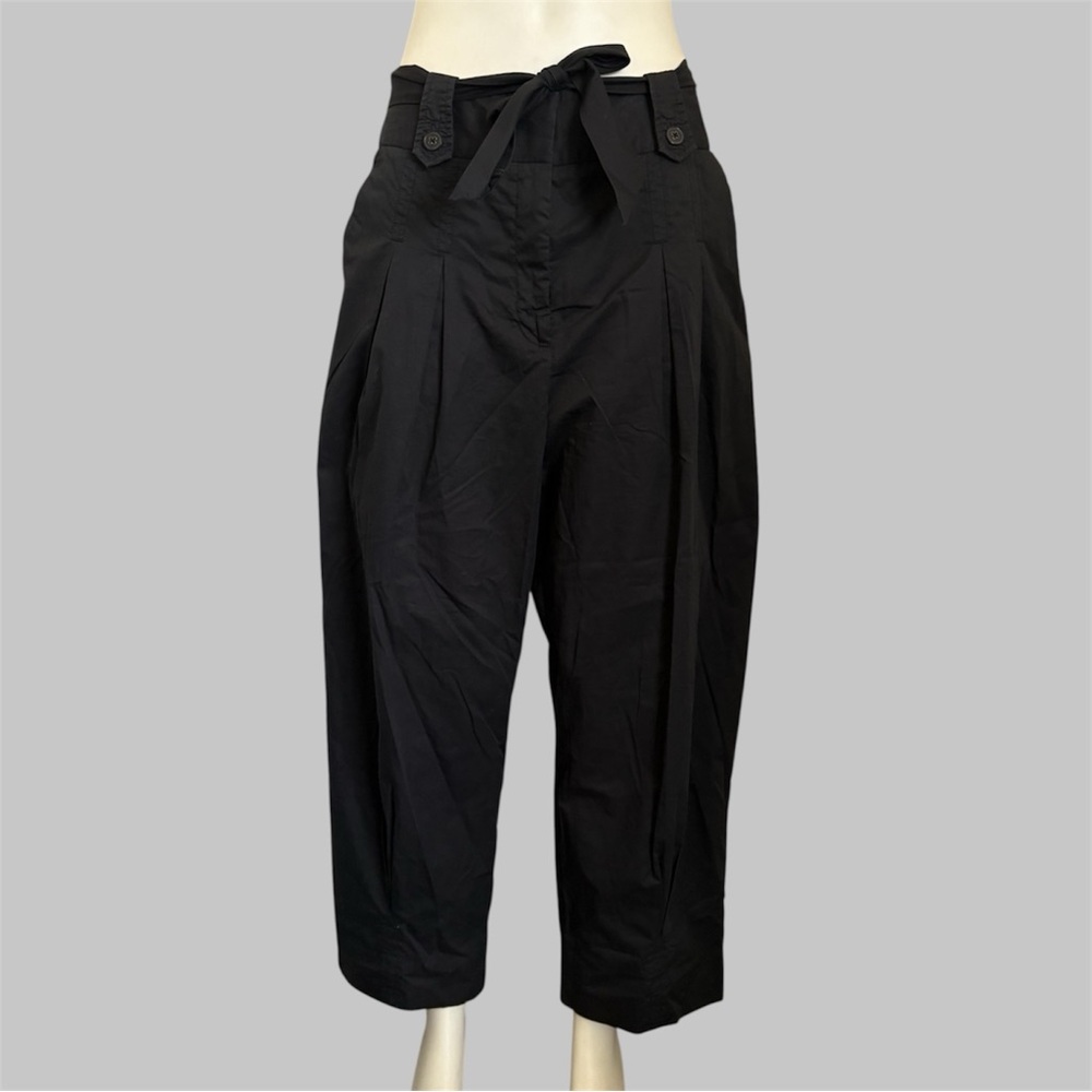 Anthropologie Black Pleated Crop Wide-Leg Trousers with Tie Waist